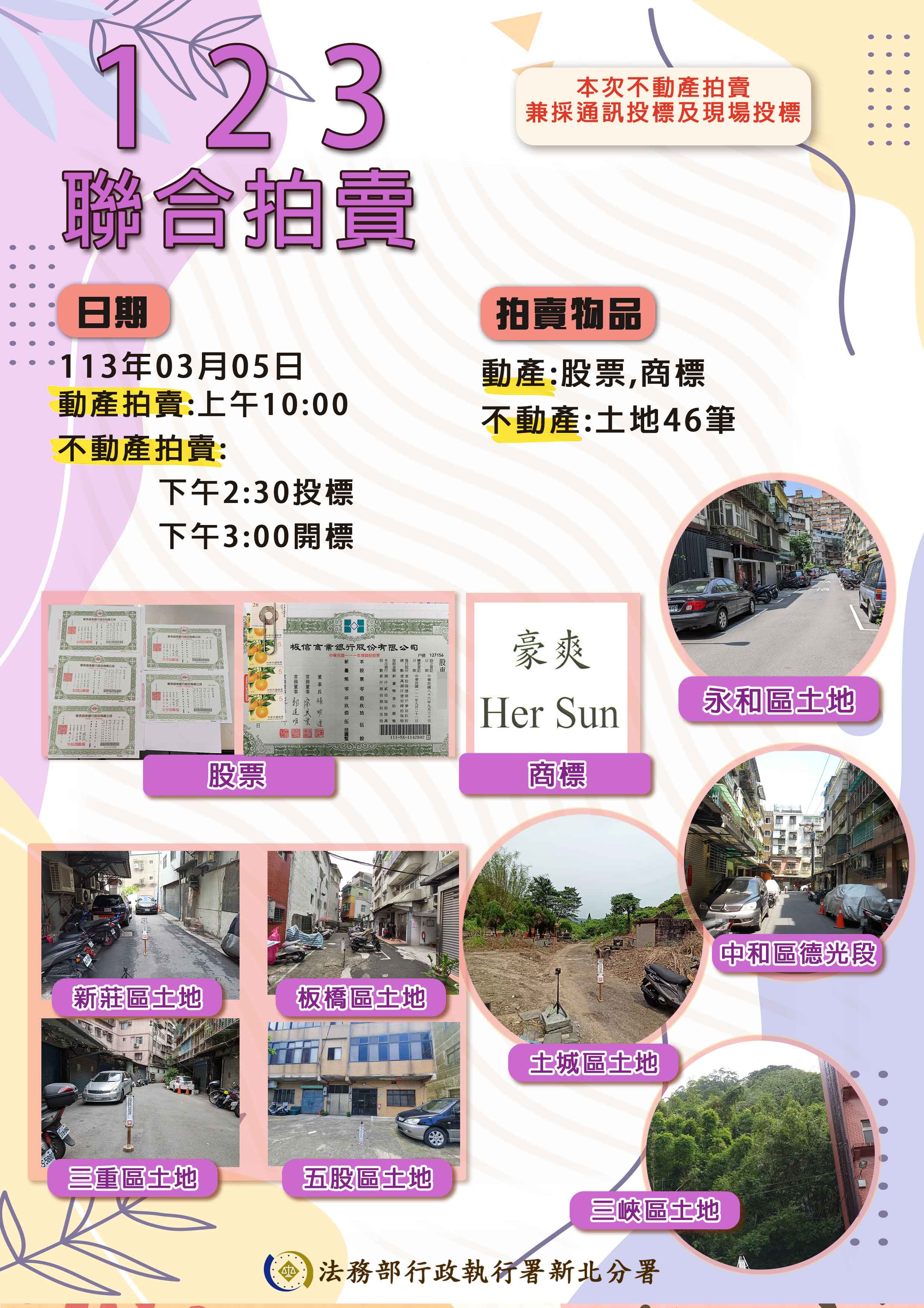 新北分署113年3月份聯合拍賣會海報