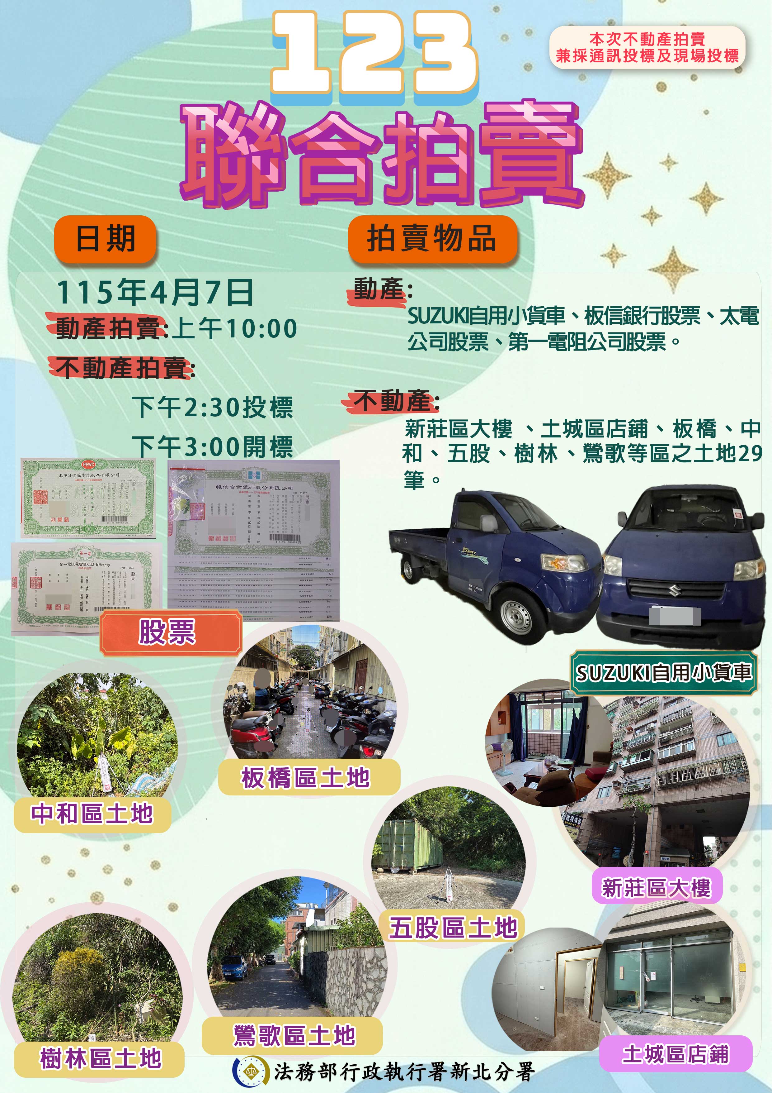 新北分署115年4月7日聯合拍賣會海報